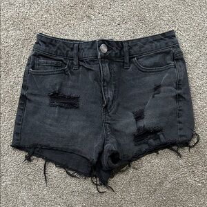 Black Distressed Denim Shorts